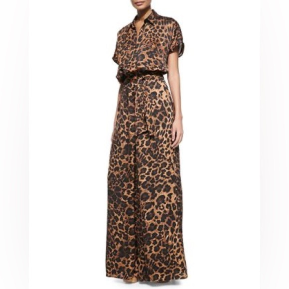 Michael Kors Brown and Black Cheetah Wide-Leg Jumpsuit with V-Neck - Picture 5 of 5